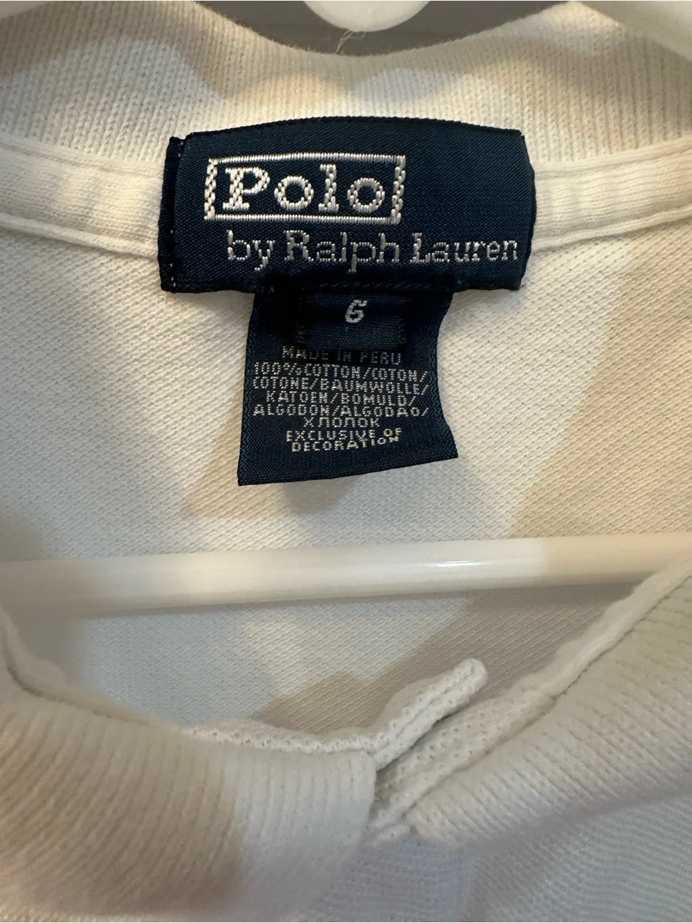Polo by Ralph Lauren Boys White Polo Shirt with Navy Logo Size 6